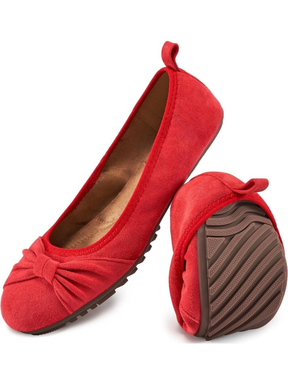Women's Red Ballet Flats Cushioned Foldable Slip On Work Comfort Dressy Shoes
